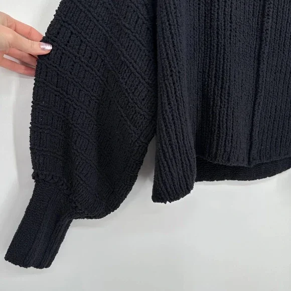 Free People Be Yours Cowl Neck Sweater Balloon Sleeve Chunky Boxy Cropped Black - Picture 8 of 14